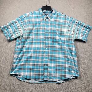 St Johns Bay Button Down Shirt Big Mens 3XL Aqua Blue Short Sleeve Woven No Iron